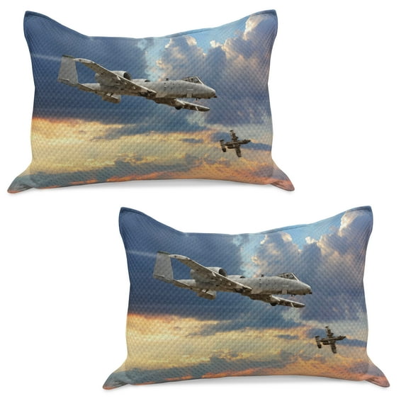 Airplane Knitted Quilt Pillowcover Set of 2, Peacekeepers Mission Jet up International Flight Picture Aviation Theme Image, Standard Queen Pillow Sham Bedroom, 30" x 20", Blue Grey, by Ambesonne
