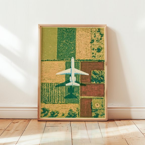 Airplane Landscape Poster, Aerial Fields Print, Travel Wall Art, Poster Only