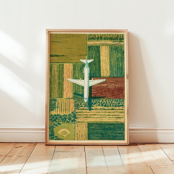 Airplane Landscape Poster, Aerial Fields Print, Travel Wall Art, Poster Only