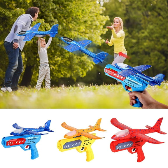 Airplane Launcher Toy, 9" Foam Glider Plane, 2 Flight Mode Catapult Plane for Kids Outdoor Sport Flying Toys Gifts for Boys Girls(Blue)