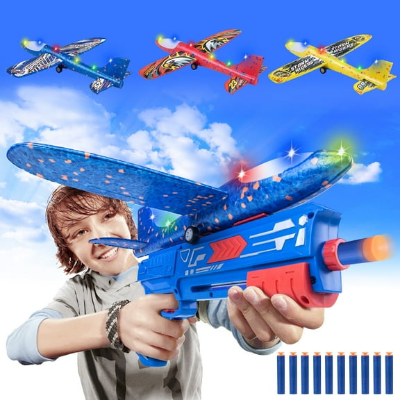Airplane Launcher Toy Unisex Birthday Gift with 10 Foam Darts,Red,Blue & Orange,3 Pack