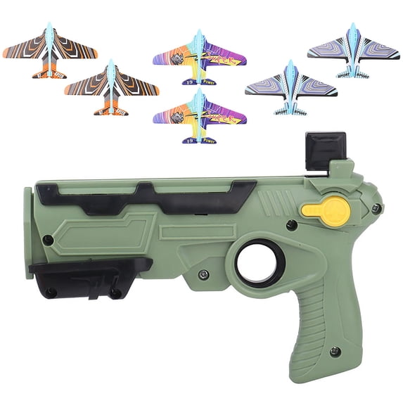 Airplane Launcher Toy with 6 Foam Glider Planes - Catapult Plane Launcher Outdoor Flying Toys Idea Birthday Gift Set Yard Game Activities Army Green