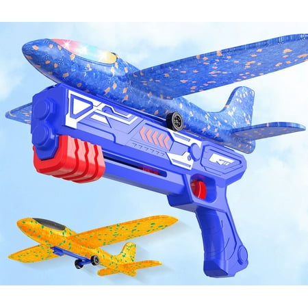 Airplane Launcher Toys, 2 Flight Modes LED Foam Glider Catapult Plane, Outdoor Flying Toy for Kids, Birthday Gifts for Boy Girl 6+ Year Old, B-Day Party Supplies
