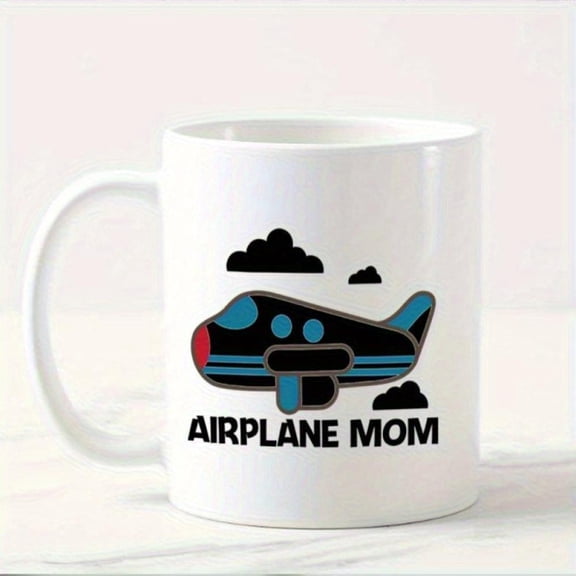 Airplane Mom Ceramic Coffee Mug 11oz Aviation Themed Mothers Plane Lovers White Mug with Blue Red Airplane Design Durable Ceramic Cup Daily Use Quality Print Design Airplane Gifts