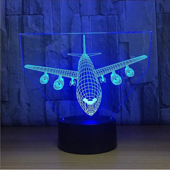 Airplane Night Light 3d Illusion Lamp 7 Color Changing Touch Control With Usb Cable Led Table Desk Decor Lamps Christmas Birthday Gifts