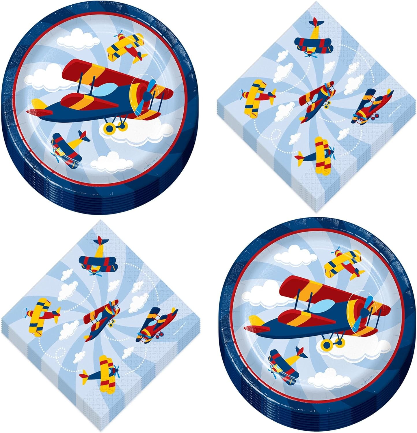 Décorations d'anniversaire en avion – assiettes, tasses, serviettes, nappe, bannière « Happy Birthday », ballon, décorations de gâteaux pour fête sur le thème de l'avion et fournitures de fête Décorations d'anniversaire en avion – assiettes, tasses, serviettes, nappe, bannière « Happy Birthday », ballon, décorations de gâteaux pour fête sur le thème de l'avion et fournitures de fête