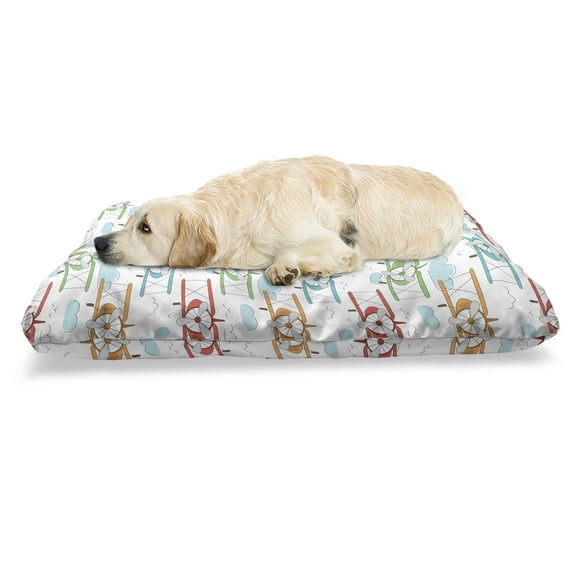 Airplane Pet Bed, Vintage Single Engine Biplanes in Colorful Sketch Style Aviation Theme, Chew Resistant Pad for Dogs and Cats Cushion with Removable Cover, 24" x 39", Multicolor, by Ambesonne