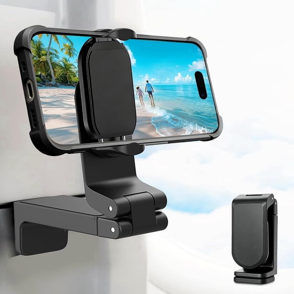 CreaDream Airplane Phone Holder, 360 Degree Rotation Hands Free Mount, Universal Pocket Size Travel Stand for Desk Tray Table Home Office