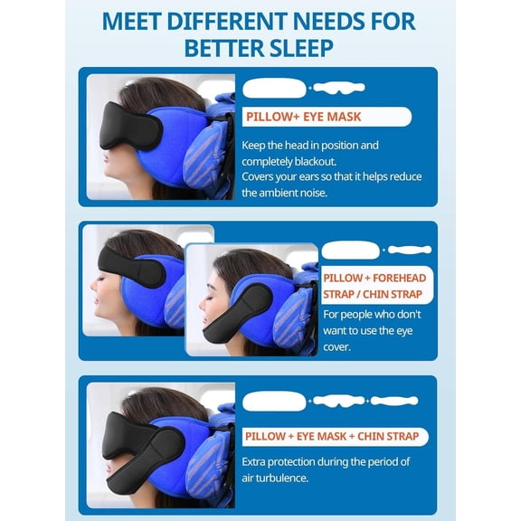 Airplane Pillow with 3D Eye Mask and Chin Strap - 2-Pack Black