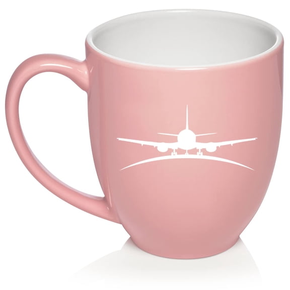 Airplane Pilot Flight Attendant Ceramic Coffee Mug Tea Cup Gift for Him, Her, Husband, Wife, Birthday, Friend, Coworker, Boss, Housewarming, Travel, Aviation, Graduation, Retired (16 oz Light Pink)