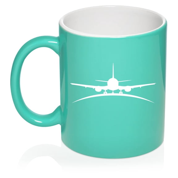 Airplane Pilot Flight Attendant Ceramic Coffee Mug Tea Cup Gift for Him, Her, Husband, Wife, Birthday, Friend, Coworker, Boss, Housewarming, Travel, Aviation, Graduation, Retired (11 oz Teal)