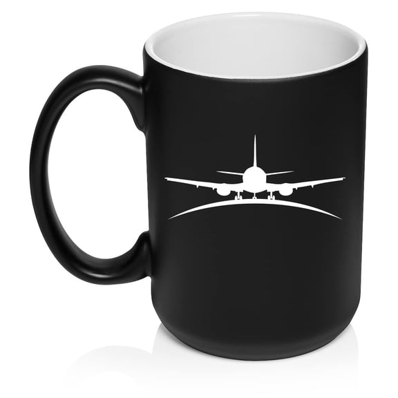 Airplane Pilot Flight Attendant Ceramic Coffee Mug Tea Cup Gift for Him, Her, Husband, Wife, Birthday, Friend, Coworker, Boss, Housewarming, Travel, Aviation, Graduation, Retired (15 oz Matte Black)