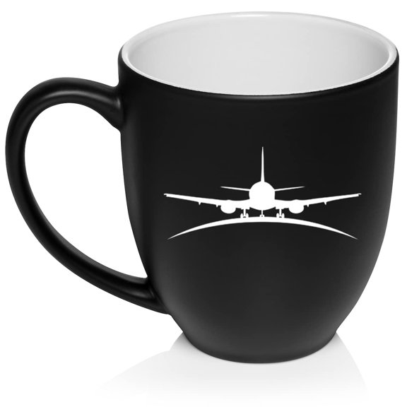 Airplane Pilot Flight Attendant Ceramic Coffee Mug Tea Cup Gift for Him, Her, Husband, Wife, Birthday, Friend, Coworker, Boss, Housewarming, Travel, Aviation, Graduation, Retired (16 oz Matte Black)