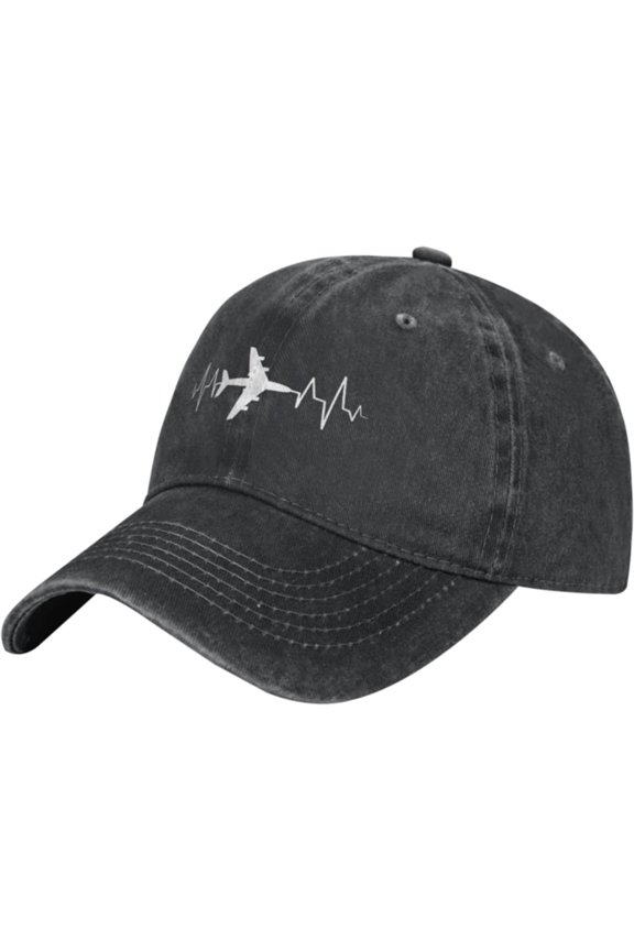 Airplane Pilot Heartbeat Cowboy Baseball Hat Men Women Classic Adjustable Outdoor Baseball Cap Black