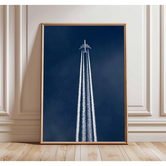 Airplane Poster, Aviation Wall Art, Modern Aircraft Print, Travel Decor, Pilot Gift, Minimalist Blue Sky Jet Artwork, Poster Only