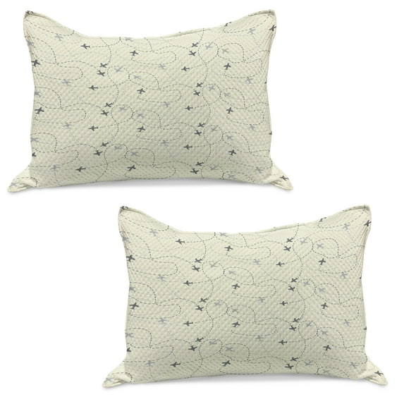 Airplane Print Knitted Quilt Pillowcover Set of 2, Minimalist Modern Pattern of Traveling Themed Silhouettes Simple Ornament, Standard Queen Pillow Sham Bedroom, 30" x 20", Cream Grey, by Ambesonne