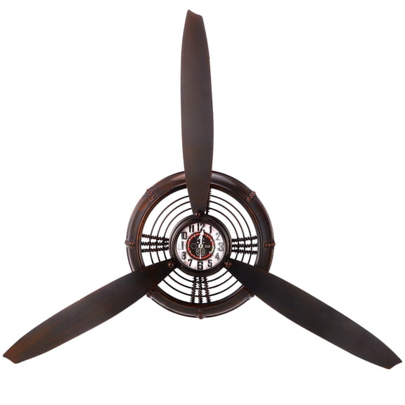 Airplane Propeller Wall Clock, Vintage Aviation Wall Clock Propeller Design Hanging Art, Retro Brown Industrial Iron Decorative Timepiece for Living Room Bar Cafe Office, Battery Operated