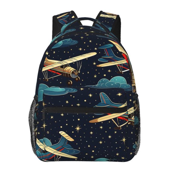 Airplane Retro Old Fashioned Stars Backpack Casual College Bag Zipper Laptop Daypack Hiking Rucksack Travel