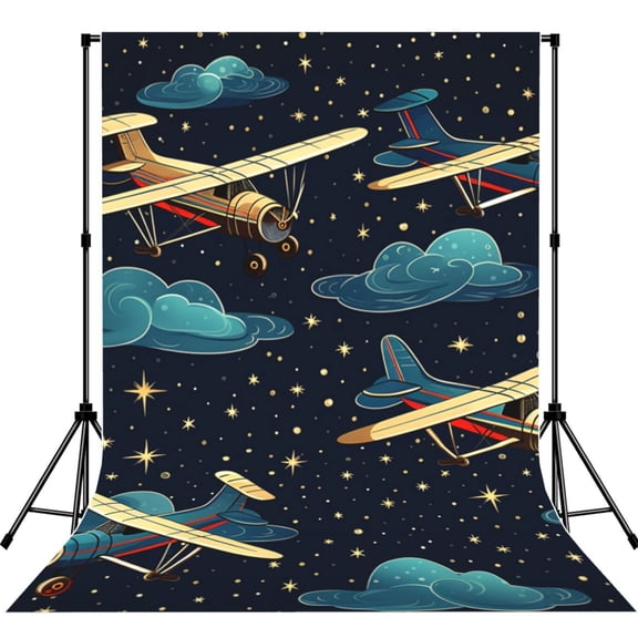 Airplane Retro Old Fashioned Stars Photography Backdrop 5x7Ft Background for Photo Studio Video Recording Birthday Party Wedding Home Decor