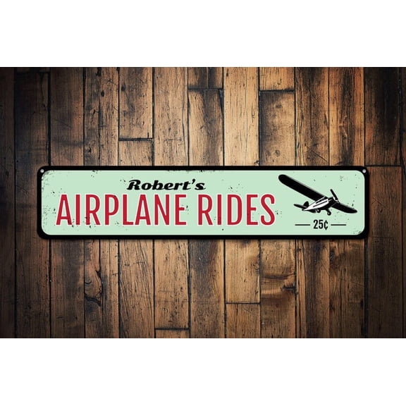 Airplane Rides Sign 25 Cents Sign Airplane Sign Metal Aviation Decor Custom Pilot Name Sign - Custom Signs - Size: 16 x 4 Inches