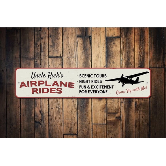 Airplane Rides Sign Custom Pilot Plane Owner Name Gift Come Fly Scenic Tours Man Cave Decor - Airplane Signs - Size: 16 x 4 Inches