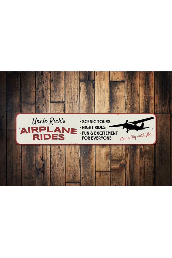 Airplane Rides Sign Custom Pilot Plane Owner Name Gift Come Fly Scenic Tours Man Cave Decor - Airplane Signs - Size: 16 x 4 Inches