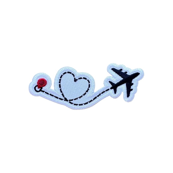 Airplane Route Plane Heart Embroidery Patch, Iron On Sew On Travel Embroidered Applique Patch, Travel Patches, Fabric Patches For Clothes Backpacks Hats, Cute Diy Accessories Gifts
