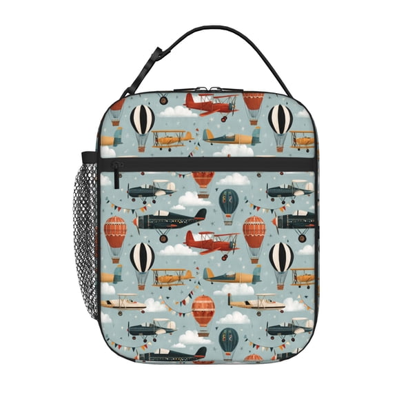 Airplane Scene Lunch Bag,Insulated Lunch Bag, Portable Lunch Box Thermal Tote Bag with Zipper, Reusable Cooler Bag with Carry Handle for Daily Use Travel Picnic Commuting
