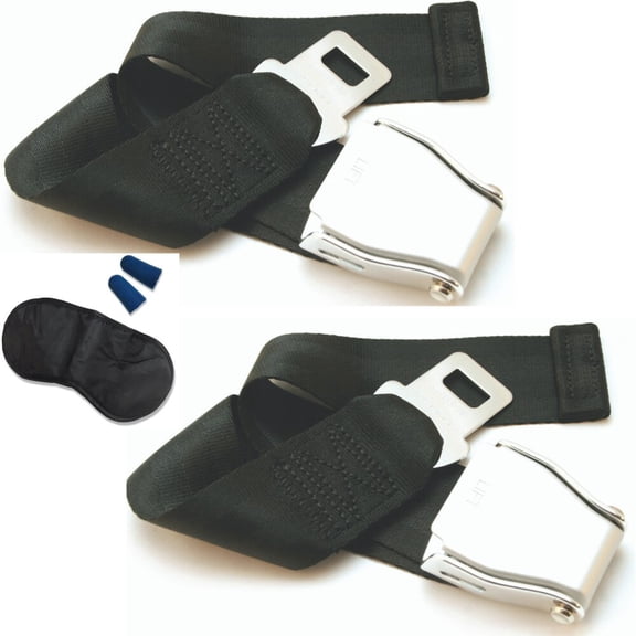 Airplane Seat Belt Extender Travel Edition 2-Pack with Ear Plugs, Eye Mask, Carrying Cases and Owner's Cards - E-Mark Certified