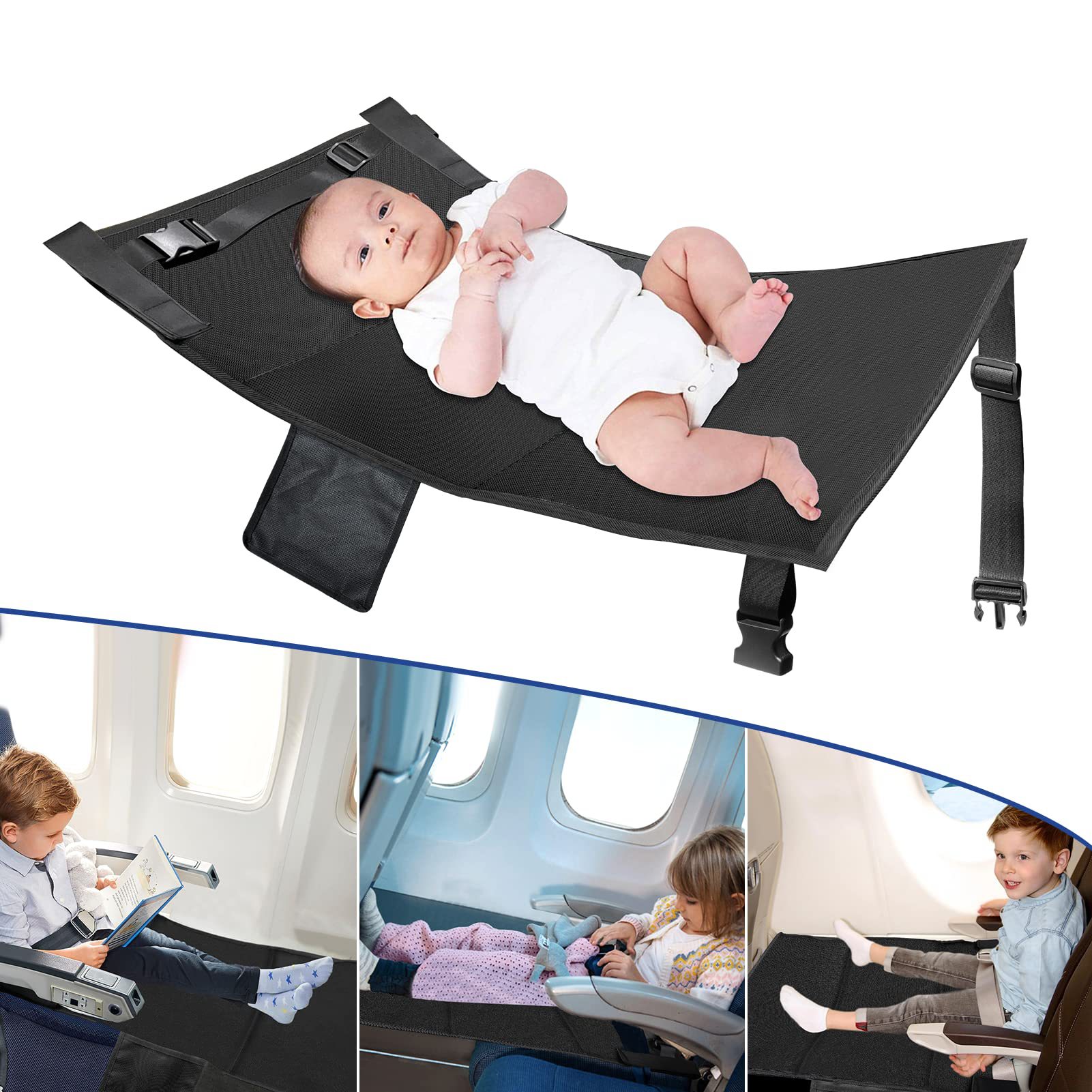 Airplane Seat Extender for Kids, Portable Travel Airplane Footrest, Baby Airplane Bed with Side