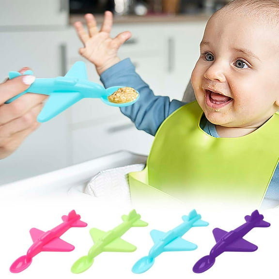 Airplane Shaped Spoon for Kids, Plastic Rice Spoon, Lightweight, Food-Grade, Multi-Color, Small Size, Child Tableware, Gift, 6.89 Inch