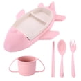 thumbnail image 1 of Airplane Shaped Tableware Set for Kitchen and Dining Table - Fiber Dinner Tray for Boys and Girls with Separate Plates Cutlery and Water Cup Wheat Straw Design, 1 of 6