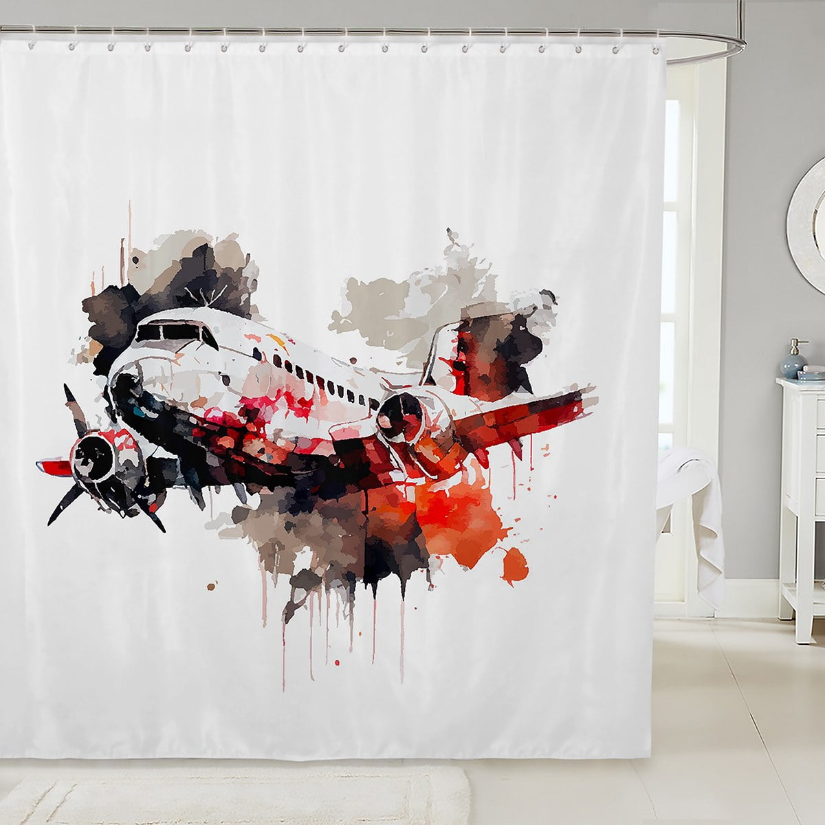 Airplane Shower Curtain Aircraft Plane Transportation Bathroom Shower
