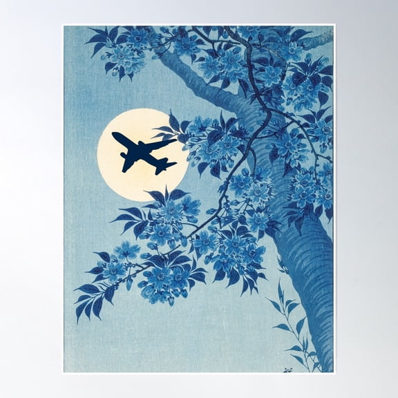 Airplane Silhouette Over The Moon Poster Wall Art, Modern Wall Decor, 8x12 UNFRAMED