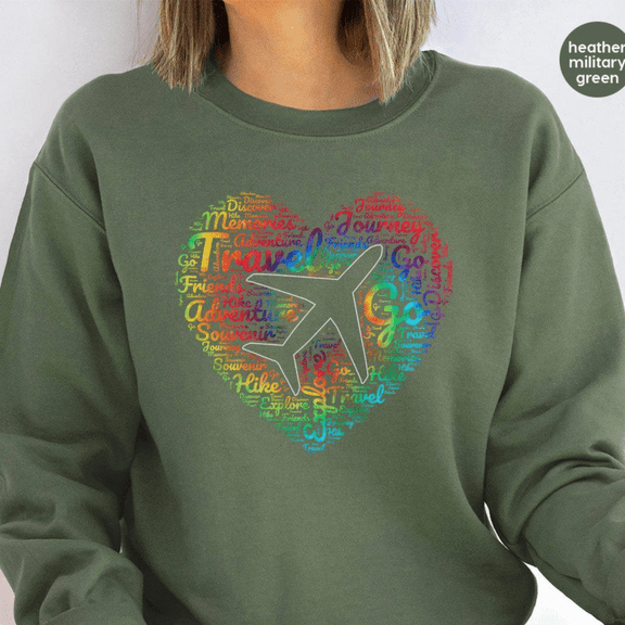 Airplane Silhouette Travel Sweatshirt Rainbow Tie-Dye Adventure Graphic Wanderlust Apparel