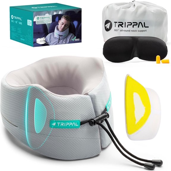 Airplane Sleeping Travel Pillow: 360 Chin & Neck Support with Flat Back for Side Sleepers on Long-haul Flights - Dual-Density Memory Foam (8lb Non-Collapsing) to Prevent Head Bobbing