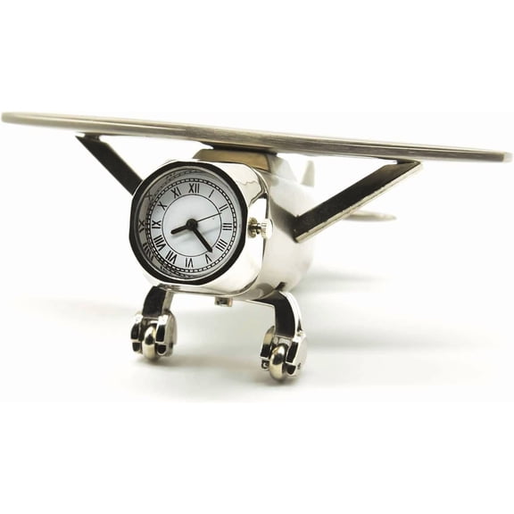 Airplane Small Desk Clocks, Mini Aeroplane Table Clock with Rotating Wheels & Roman Numbers, Analog Clock, Paperweight, Aviation Gift & Desk Decor, Pilot Gifts for Men, for Office & Home Decor
