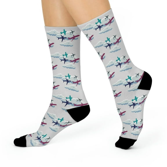 Airplane Socks Unisex Stretchy Crew  Fun Aviation 1 Pair By Atlas Wanderlust