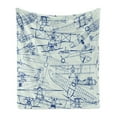 thumbnail image 1 of Airplane Soft Flannel Fleece Blanket, Old Airplane Drawings Classic Dated Flight Vintage Style Nostalgic Jets, Cozy Plush for Indoor and Outdoor Use, 50" x 60", Violet Blue Turquoise, by Ambesonne, 1 of 5