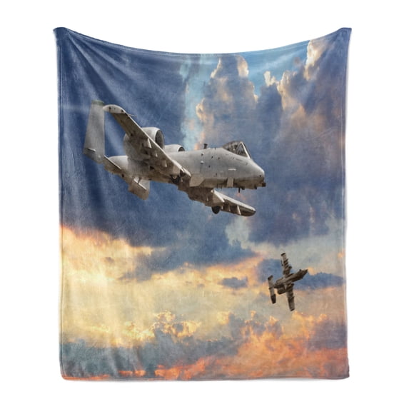 Airplane Soft Flannel Fleece Throw Blanket, Peacekeepers Mission Jet up International Flight Picture Aviation Theme Image, Cozy Plush for Indoor and Outdoor Use, 60" x 80", Blue Grey, by Ambesonne