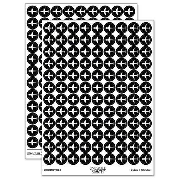 Airplane Solid Vacation 200+ Round Stickers - Black - Gloss Finish - 0.50" Size