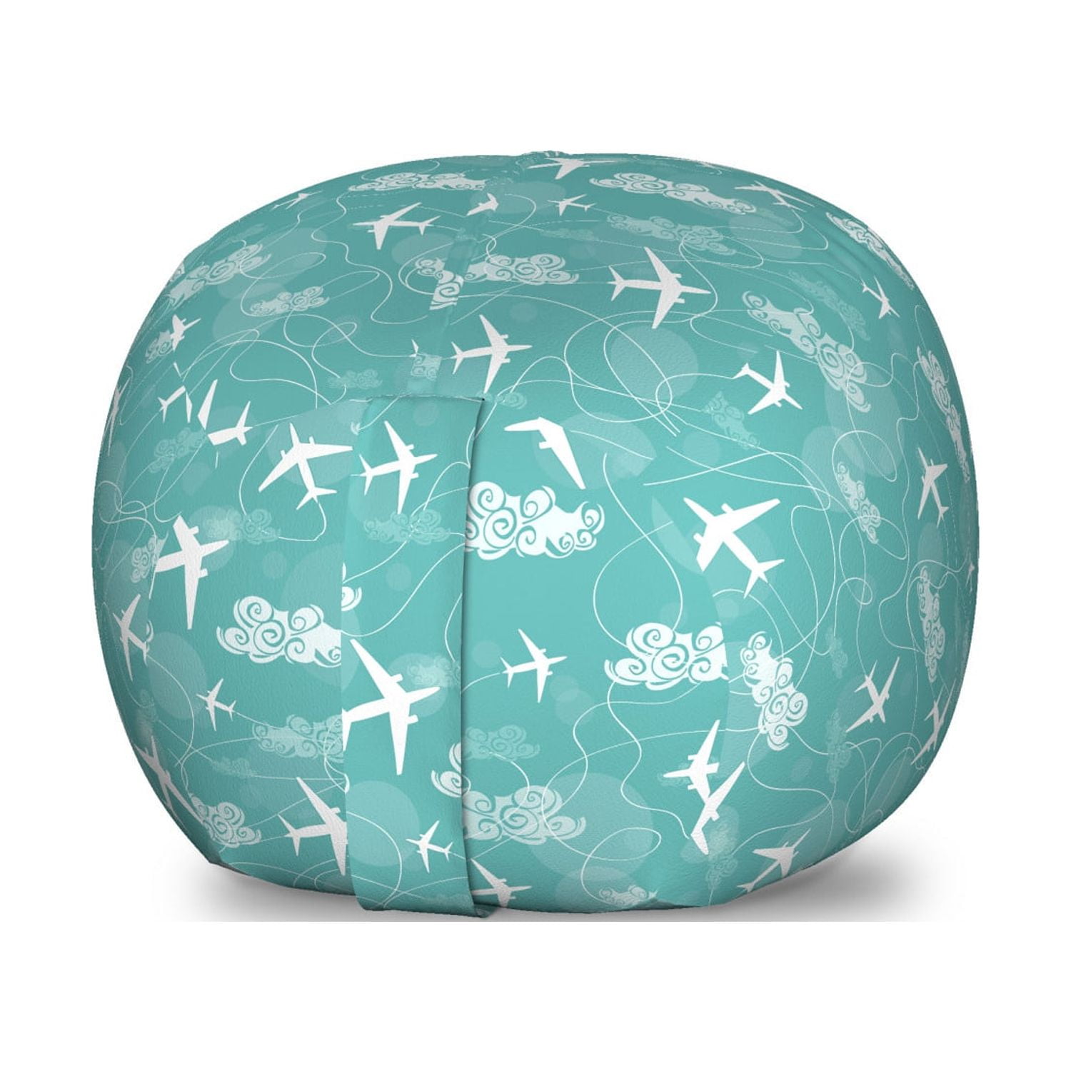 Airplane Storage Toy Bag Chair, Disoriented Flying Jets in Clear Sky with Curly Clouds Travel
