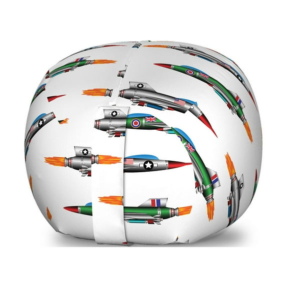 Airplane Storage Toy Bag Chair, Jet-Planes Aviation Attack Modern Technology United Kingdom Model Illustration, Stuffed Animal Organizer Washable Bag, Large Size, Multicolor, by Ambesonne