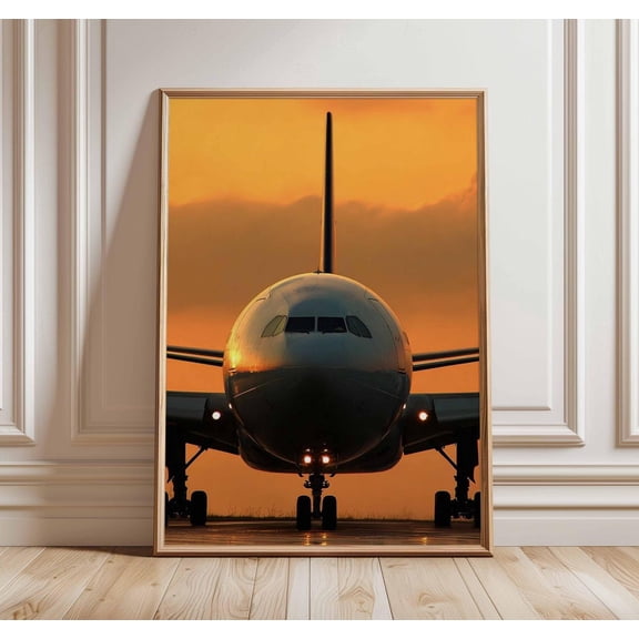 Airplane Sunset Aviation Wall Art Aircraft Front View Pilot, Unframed Paper Poster 8x10in