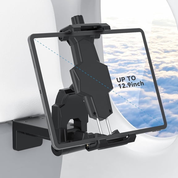 Airplane Tablet Holder Mount, Adjustable Travel Essentials iPad Phone Stand with 360 ree Rotation, Portable Tesla Model 3/Y Car Headrest Mount Compatible iPad, Phone, Switch