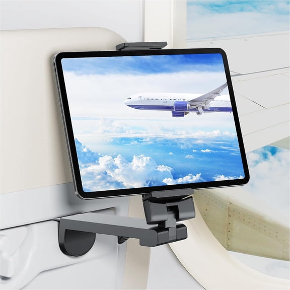Airplane Tablet Holder Mount, Travel Essential Handsfree Tablet Stand with 360 Degree Rotation, Maximum 7.6 Clamp Opening, Compatible with iPad/Galaxy Tabs (Only Fits 711" Tablets)