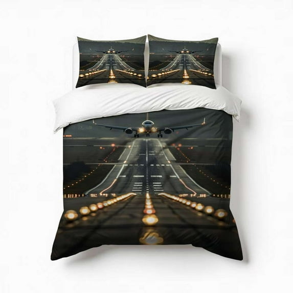 Airplane Takeoff Bedding Set 3 Pcs Soft Microfiber Quilt Cover For Bedroom Decor, Comforter Cover With 2 Pillowcase