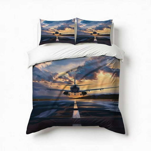 Airplane Takeoff Bedding Set 3 Pcs Soft Microfiber Quilt Cover For Bedroom Decor, Comforter Cover With 2 Pillowcase