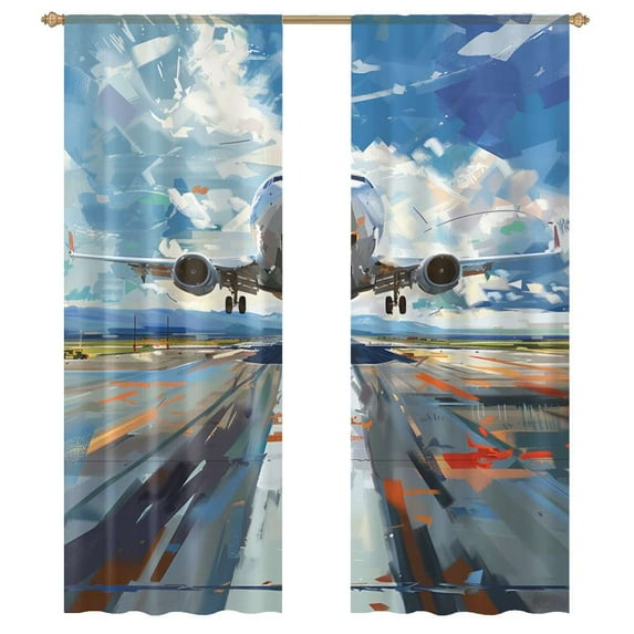 Airplane Takeoff Sheer Window Curtains for Living Room Kitchen Bedroom Tulle Voile Hanging Curtain