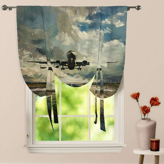 Airplane Takeoff Window Curtain for Living Room Roman Curtain Kitchen Tie-up Curtains Adjustable Drapes